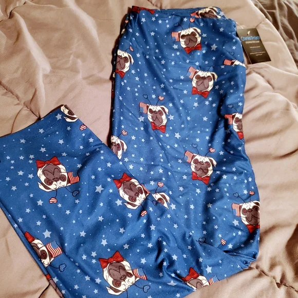 Charlie's Project OS 2-12 Blue American Flag Star Capri Pug leggings NWT - Picture 2 of 4